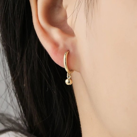 *NEW 925 Sterling Silver Bead Drop Hoop Earrings - Picture 7 of 7